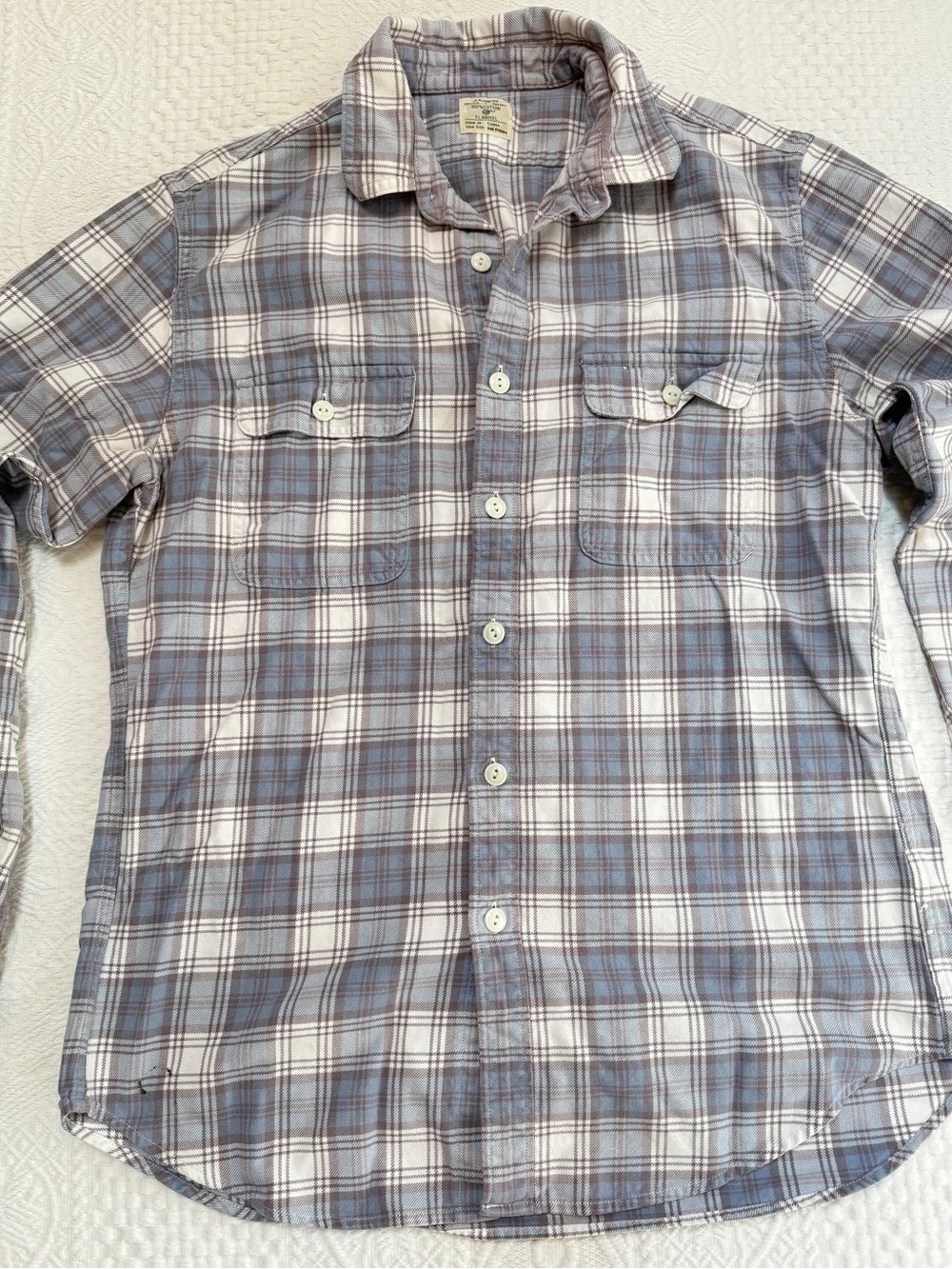 J. Crew Flannel Button Down Shirt Mens Medium Light Blue Gray 100% Cotton